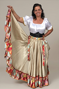 Saia Longa Cigana Modelo 1 Babado com 14 metros de roda Dourado