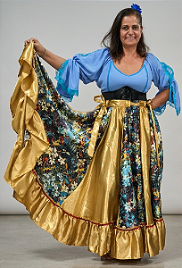 Saia Longa Cigana Modelo 1 Babado com 14 metros de roda Dourada