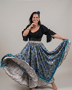 Saia Longa Cigana Modelo Pontas com 10 metros de roda Cinza