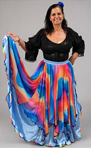 Saia Longa Cigana Modelo Pontas com 10 metros de roda Azul