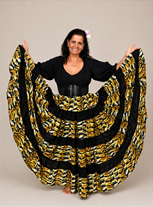 Saia Longa Cigana Modelo Patchwork com 12 metros de roda Animal Print