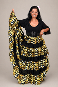 Saia Longa Cigana Modelo Patchwork com 12 metros de roda Animal Print