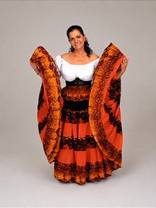 Saia Longa Cigana Modelo Patchwork com 12 metros de roda Laranja
