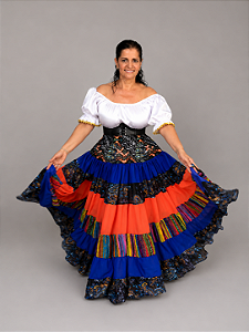 Saia Longa Cigana Modelo Patchwork com 12 metros de roda Laranja