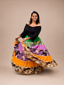 Saia Longa Cigana Modelo Patchwork com 12 metros de roda Verde Claro
