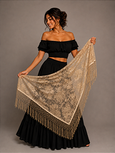 Lenço Xale Longo Feminino Renda Moda Luxo Melhores Presentes Dourado