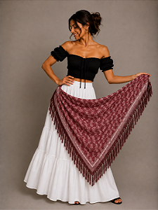Lenço Xale Longo Feminino Renda Moda Luxo Melhores Presentes Bordô