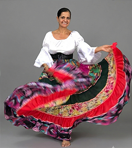 Saia Longa Cigana Modelo Patchwork com 12 metros de roda Verde