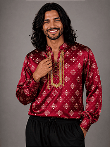 Camisa Cigana Moda Luxo Estampada Vermelho