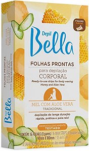 FOLHA PRONTA PARA DEPILAÇÃO CORPORAL DEPIL BELLA- MEL COM ALOE VERA 16 FOLHAS