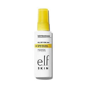 Protetor solar FPS 45 spray fixador de maquiagem transparente
