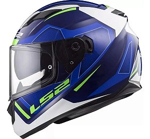 Capacete Ls2 Stream Edge Viseira Solar Ff320 Azul E Branco