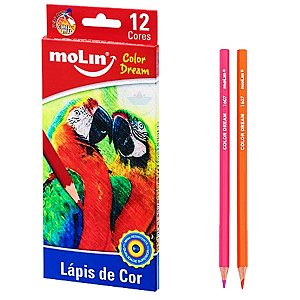 Lapis de Cor 12 Cores Color Dream Molin Escolar Colorir