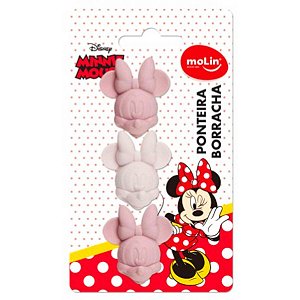 Kit 3 Borracha de Ponteira Cabeça Minnie Mouse Molin Escolar