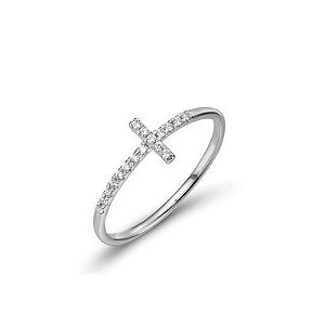 Anel cruz deitada cravejada zircônia prata 925 AN0147