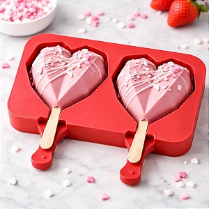 Forma Silicone Sorvete Coração Lapidado para Cake Pop e Picolé
