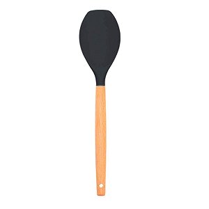 Espátula Raspadora Silicone Cabo Madeira Grande 32cm Preta