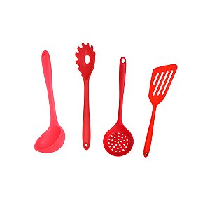 Kit para Cozinha em Silicone Concha Pegador Escumadeira 4pçs