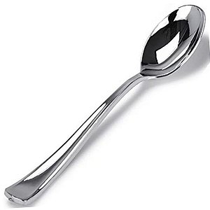 Kit 80 Colheres 17,3cm Descartáveis de Luxo em Plástico - Prata