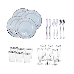 Kit Copo Prato Talher Descartável Luxo 100 convidados