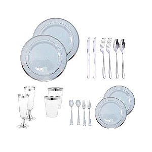 Kit Copo Taça Prato Talher Descartável Luxo 600 convidados