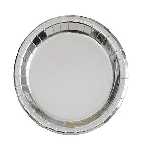 Kit 50 Pratos Sobremesa 18cm Descartáveis de Luxo em Papel Para Festa - Prata