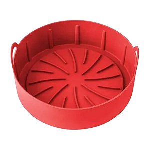 Forma Para Air Fryer Resistente em Silicone Redonda Com Alças  -