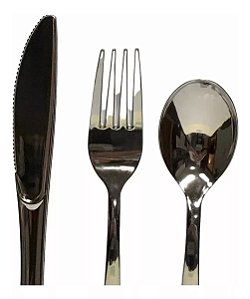 KIT Talheres Descartáveis Luxo Prata 120 convidados