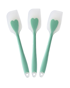 Kit 3 Espátulas Silicone Cozinha Coração 28cm Reforçada
