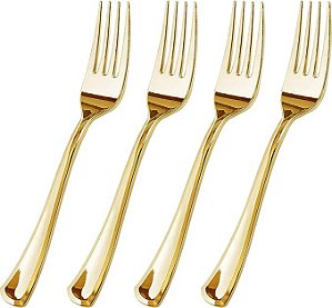 Kit 40 Garfos 18,5cm Descartáveis de Luxo  em Plástico - Gold