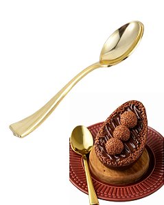 10 Colheres Sobremesa 17cm Descartáveis de Luxo em Plástico Gold