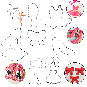Kit 11 Cortadores de Inox Boneca Rosa Patricinha Paty Girl  Bailarina Ballet Confeitaria Decoração