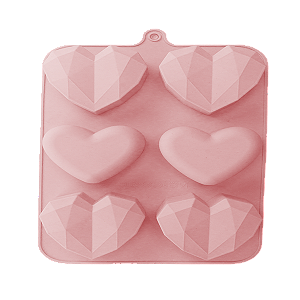 Forma Silicone Coração Lapidado Diamante Liso 6 Cavidades Antiaderente Doce Gourmet Decoração