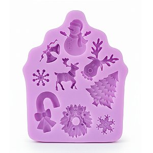 Molde Forma Silicone Natal Rena Árvore Guirlanda Floco Boneco Neve Sino Confeitaria Decoração Chocolate