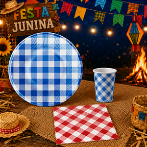 60 Convidados Pratos Copos Guardanapos de Papel Kit Festa Junina