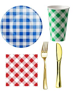 Kit 20 Convidados Pratos Copos Guardanapos Talheres Plástico