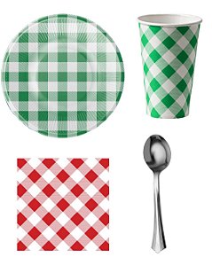 Kit 20 Convidados Pratos Copos Papel Colher 14cm Plástico Guardanapos Festa Junina
