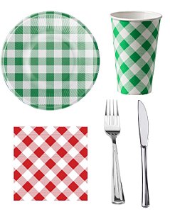 Kit 20 Convidados Pratos Copos Papel Garfo Faca Refeição Plástico Guardanapos Festa Junina
