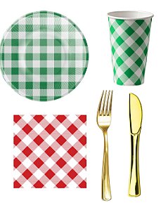 Kit 20 Convidados Pratos Copos Papel Garfo Faca Refeição Plástico Guardanapos Festa Junina