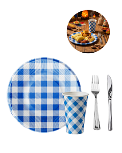 Kit 20 Convidados Grafo Faca Refeição Plástico Pratos Copos Festa Junina Papel