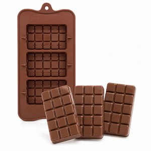 Forma de Silicone Barra de Chocolate Tablete 3 Cavidades Molde Confeitaria