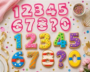 Cortador Numérico Plástico 1 a 8 p/ Pasta Americana Biscoito Artesanato Confeitaria - Pink