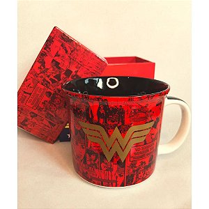 Caneca De Cerâmica Mulher Maravilha HQ Clássica 350ml Zona Criativa Oficial Wonder Woman Girl Power Geek