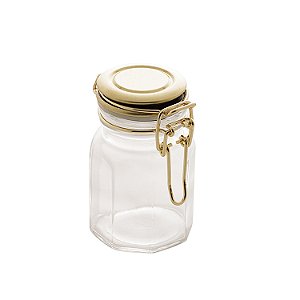 Pote Hermético de Vidro com Tampa em Metal Dourado - 100ml