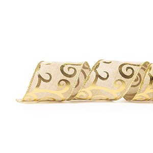Fita Aramada Natalina Rústica com Detalhes - Natural com Dourado