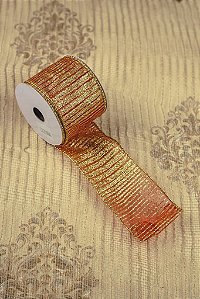 Fita Armada Decorativa Natalina com Listras - Vermelho e Dourado