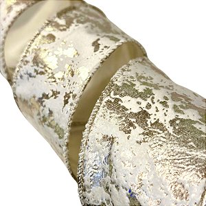 Fita de Veludo Aramada Decorativa Natalina - Bege e Branco