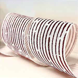 Fita Aramada Branca com Listras Vermelhas Brilhantes
