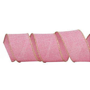 Fita Decorativa Rosa com Borda Dourada