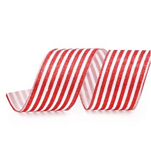 Fita Decorativa Vermelha com Listras Branca e Glitter